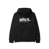 hoodie with the word pilot written on it in large font, and pursue the sky in smaller font below it